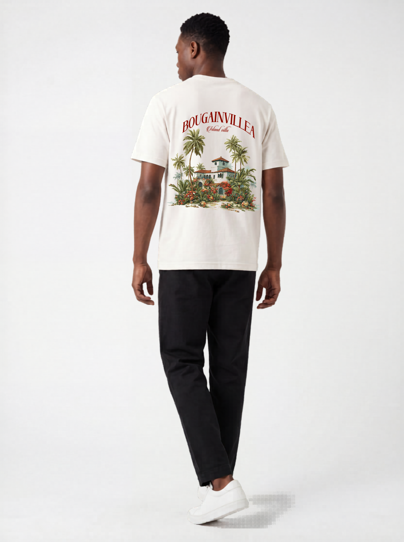 White SARTOR Island Villa T-shirt with illustrated back graphic